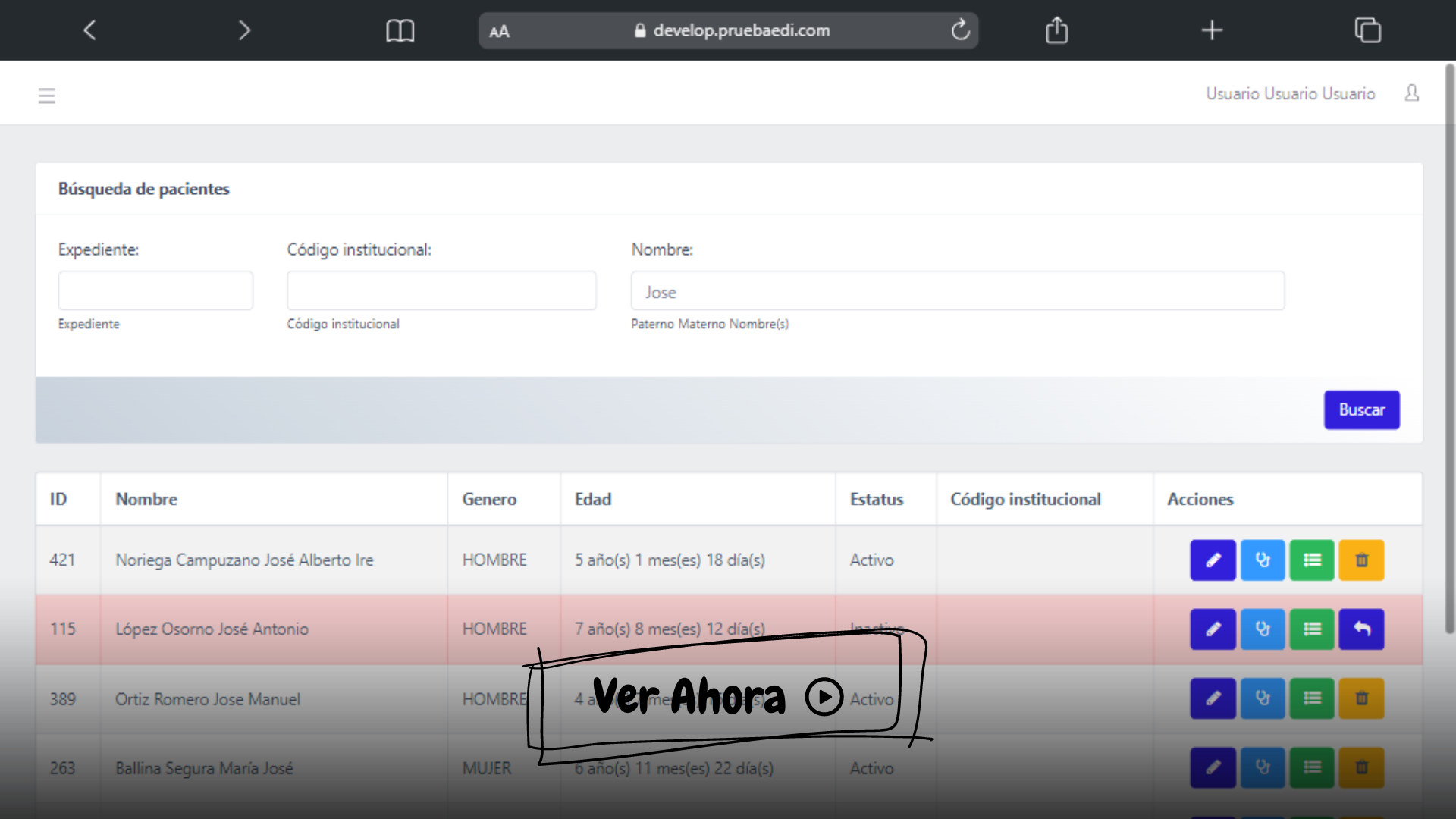 Vista previa del tutorial Búsqueda de pacientes