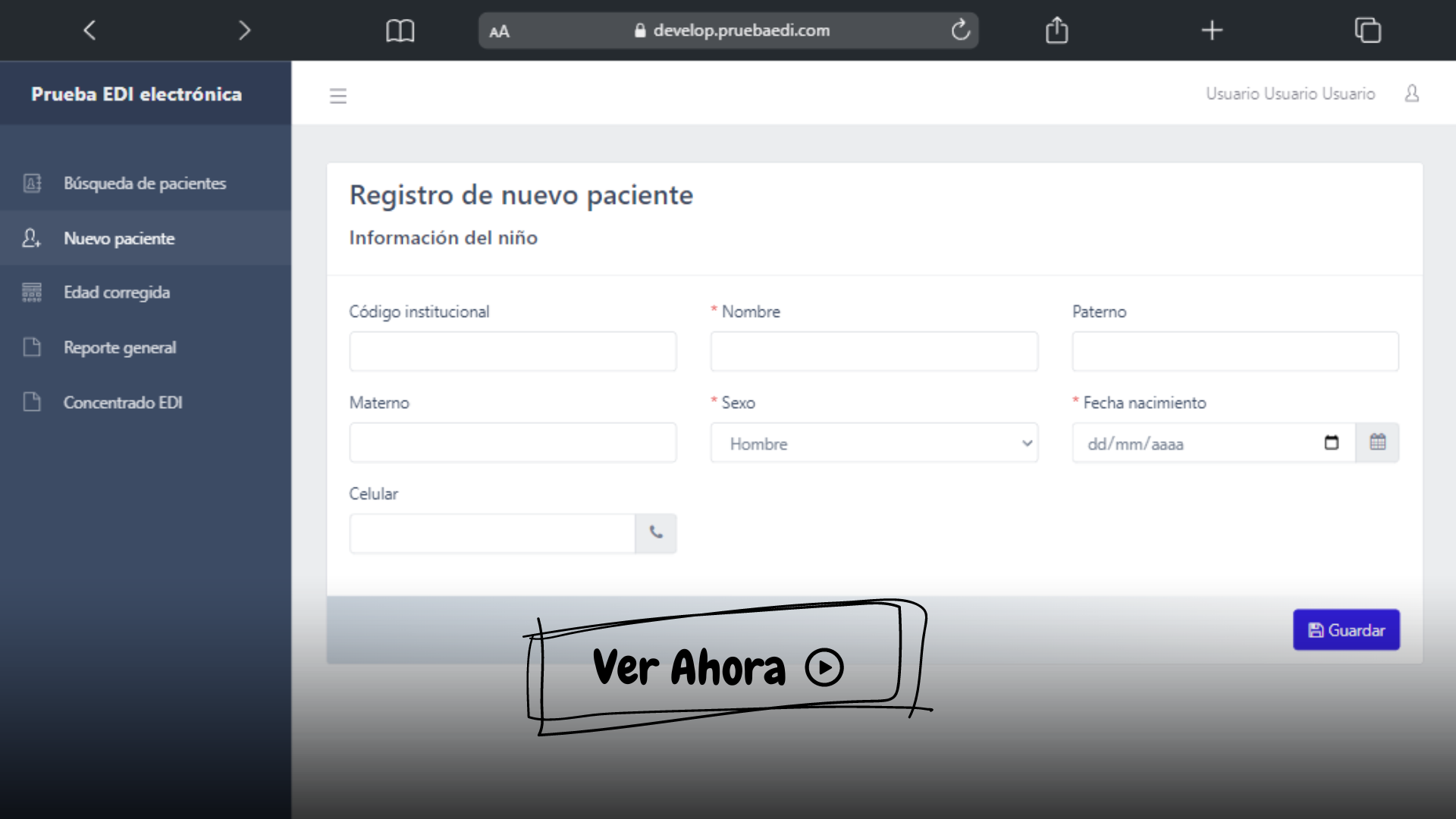 Vista previa del tutorial Registro de pacientes